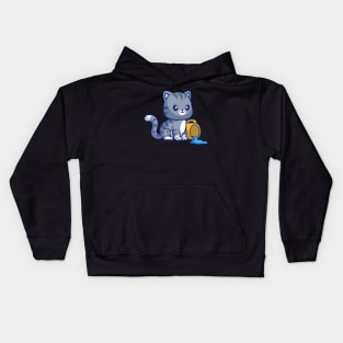 Cute Cat Spilled Coffee Cup Cartoon Kids Hoodie